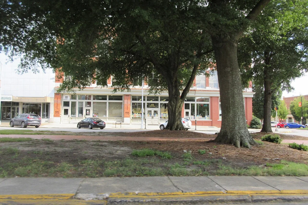 Historic brick architecture and streetlamps along downtown streets in Macon, Georgia